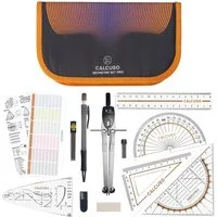 CALCUSO Zirkel Set im Federmäppchen mit Geodreieck & Lineal und Zubehör - Orange