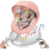 AUDEW Babywippe elektrische Babyschaukel Bluetooth Musik, mit Schwung in 5 Geschwindigkeiten, Moskitonetz, Fernbedienung max.9kg