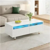 Merax Couchtisch Sofatisch Beistelltisch mit LED-Beleuchtung (1-St), Wohnzimmertisch mit 2 Schubladen & Massivholzbeinen, 110×50×40 cm
