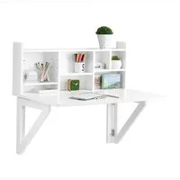 SoBuy Klapptisch FWT07-II, Wandregaltisch mit integriertem Regal, Wand Tisch, Wandklapptisch Schreibtisch Wandschrank Küchentisch Esstisch Weiß