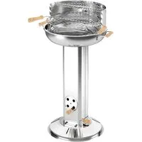 BURI Holzkohlegrill Edelstahl-Säulengrill rund ø ca. 39cm Holzgriffe Warmhalterost