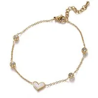 Firetti Armband Schmuck Geschenk Edelstahl Armschmuck Ankerkettenglieder Liebe Herz, mit Zirkonia (synth), Naturstein - mit Perlmutt
