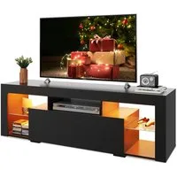WLIVE TV-Schrank 135/160 cm Lowboard mit RGB-LED für Fernseher bis 60/65/70 Zoll, (20 Farben RGB Fernsehschrank für Wohnzimmer, Schlafzimmer) Modernes TV Board Hochglanz, Schwarz