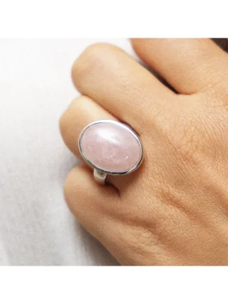 Zeeme Gemstones Ring Silber 925 rhodiniert mit echtem Rosaquarz 20x15mm