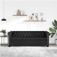 LuxusKollektion Chesterfield-Sofa Sofa Chesterfield Echtleder Vintage Couch Bürosofa 3-Sitzer Schwarz