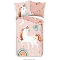 soma Bettwäsche Kinderbettwäsche Biber 135X200 Unidance Pink Einhorn rosa pastell, Biber, 2 teilig, 135x200 Warm Weich Wende Reißverschluss Kind Einhorn Rosa Unicorn