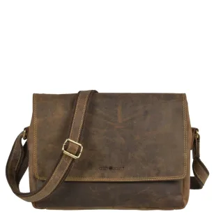 Messenger Bag mit zwei Hauptfächern aus Leder in antikbraun Format A5 | Greenburry. Kompakte Umhängetasche für Unterlagen im Alltag optimal.
