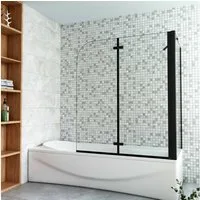 Duschparadies Badewannenaufsatz 6mm ESG Schwarz Aufsatz Duschwand Badewanne Trennwand Mit Seitenwand, Einscheibensicherheitsglas,Sicherheitsglas
