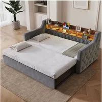 i@home Daybett Tagesbett Schlafsofa Ausziehbar (Gästebett mit Stauraum-Kopfteil, Armlehnen beidseitig, 1 tlg), Lattenrost inkl. Sofabett 90×190 cm