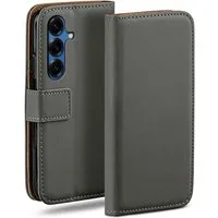 moex Handyhülle für Samsung Galaxy S25 Hülle Klappbar Book Case Dunkelgrau 6,2 Zoll, Klapphülle Kartenfach Flip Cover Handytasche Leder Optik Schutzhülle