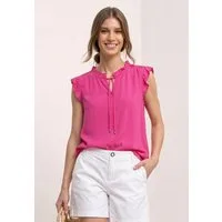 STREET ONE Shirtbluse Sommertop - Split Neck mit Rüschen und Bändern