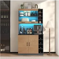 Odikalo Küchenbuffet Küchenschrank Vitrine Sideboard Ablagefach Weinregal Schwarz/Grau