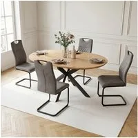 Jiexi Essgruppe Essgruppe ausziehbar rund bis oval MDF Tisch mit Freischwinger