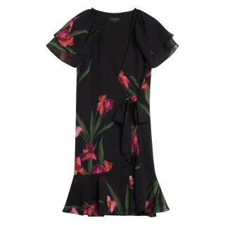Schwarzes Minikleid Von Ted Baker Fascia Mit Engelsärmeln Und Wickeloptik