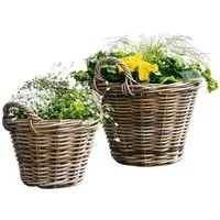 Dekoleidenschaft Pflanzkübel Pflanzkorb "Rattan", grau gekalkt, Blumentopf, Pflanztopf, Blumenkübel, Rattankorb, Flechtkorb, Pflanzentopf, Gartendeko für Draußen