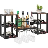 COSTWAY Weinregal, Wandregal, 8 Flaschen & 9 Gläser Flaschenregal Metall