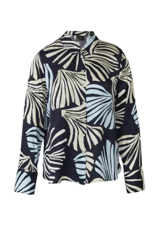 s.Oliver BLACK LABEL - Glänzende Viskose-Bluse mit All-over-Print und Manschetten blau - Gr. - 34