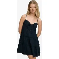 Superdry Sommerkleid CHEESECLOTH TIERED MINI DRESS aus Baumwolle, Relaxed Fit, ohne Ärmel, pflegeleichtes Webmaterial