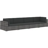 vidaXL Gartenlounge-Set 4-tlg. Garten-Sofagarnitur mit Auflagen Poly Rattan Grau, (4-tlg)