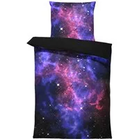 One Home Bettwäsche Fotodruck, Mikrofaser, 2 teilig, Weltraum Weltall Galaxy Kinder Knitterfrei Weich für Sommer und Winter
