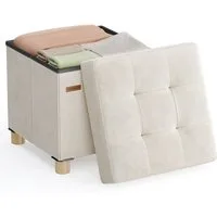 SONGMICS Sitzhocker mit Stauraum, Hocker faltbar, 38 x 38 x 40 cm, Fußhocker 37 L, Aufbewahrungsbox mit Deckel, bis 300 kg belastbar, cappuccinobeige