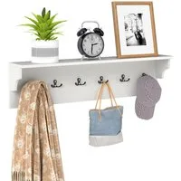 COSTWAY Wandgarderobe, mit 6 Haken und Ablage Wandregal 80×14×20cm
