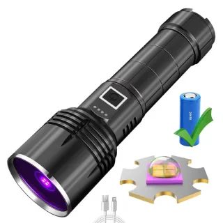 Powerful 4-core 365NM UV Flashlight With 26650 Battery High Power Black Mirror Purple Light Detection LED Torch Type-C R