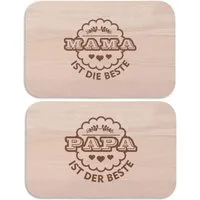 GRAVURZEILE Schneidebrett Mama + Papa sind die Besten im Set Frühstücksbrettchen, Holz, (Set)