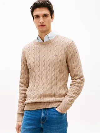 CLASSIC COTTON CABLE CREW NECK coastal taupe - Gr. - XXL