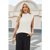 Arach&Cloz Pullunder Damen Pullover Wollmischung Rundhalspullover Strickpullover Business Casual Weste Wollpullover Kurzarmpullover mit Stehkragen