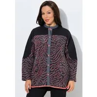 Ulla Popken Sweatjacke Long-Fleecejacke Tigermuster Stehkragen Langarm
