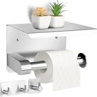 BlingBin Toilettenpapierhalter Klopapierhalter ohne Bohren inkl. 2 Handtuchhaken mit Ablage (1er Set, 3-St., mit 2 Haken), mit 2 Montagemethoden (3M Selbstklebend oder Bohren)