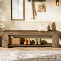 Tribesigns Schuhbank 140 cm Massive Holz-Eingangsbank mit Ablagefach, 2-stufige Sitzbänke (für Eingangsbereich, Flur, Esszimmer, Wohnzimmer, Garderobe, Schlafzimmer, rustikales Braun)