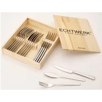 ECHTWERK Steakbesteck Sarre (18-tlg), 6 Personen, Edelstahl 18/10, Pizzabesteck, Grillbesteck, Holzkassette