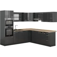 Vicco Winkelküche R-Line, Anthrazit Hochglanz/Anthrazit, 247 x 237 cm ohne Arbeitsplatte