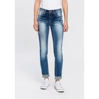 Arizona Skinny-fit-Jeans mit Kontrastnähten und Pattentaschen lange Beinform, mit Destroyed-Effekten, niedrige Leibhöhe