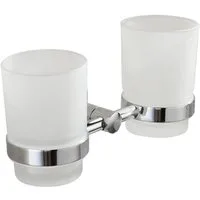 Aqualine Zahnputzbecher SAMBA Doppelglashalter, Milchglas, Chrom, Aqualine-SB105