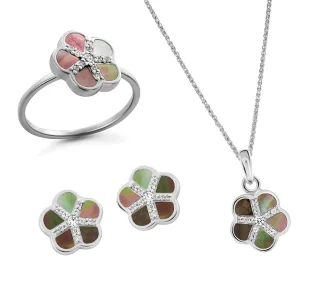 Orphelia 'Daisy' Damen 925 Sterling Silber Set: Halskette + Ohrringe + Ring - Silber SET-7585