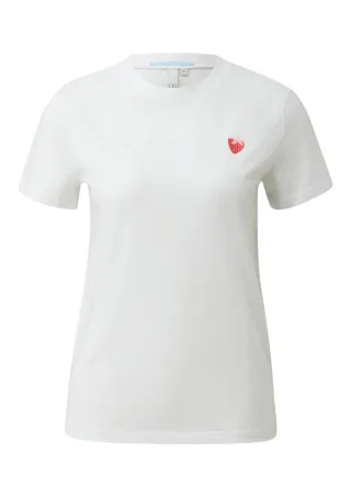 Q/S designed by - Basic T-Shirt mit Stickerei weiß - Gr. - XS