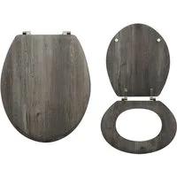 MSV WC-Sitz BLUE RIDGE, Toilettendeckel Holzkern MDF, Scharniere aus Edelstahl - hochwertige und solide Qualität, Naturholz Optik, grau-braun