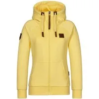 naketano Sweatjacke Damen mit Kapuze, Kängurutasche, tailliert, melierte Sweatware, Raglan Kordelzug, Rippbündchen, Kunstleder-Logo, casual, Streetwear, Langarm