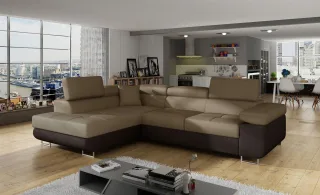 Ecksofa Schlafsofa SARRA in Stoff Monolith Dunkelbraun-Braun Ottomane Links