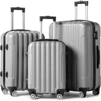 LALAHO Trolley Kofferset Hartschale Reisekoffer, 360° Rollen, 4 Rollen, 3er Set Handgepäck, moderner Koffer, Teleskopstange, Grau