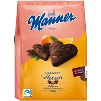 Manner Kekse, Manner Schokoladen Waffeln in Herzform mit Orangencremefüllung 300g