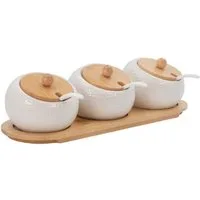 Intirilife Gewürzboard, 10-tlg., 3er Set Gewürzdosen Zuckerdose Porzellanmit Deckel und Löffel