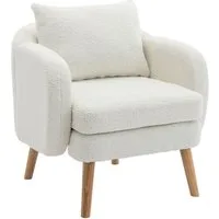 Merax Sessel mit Zierkissen und Massivholzbeine, Loungesessel, Einzel Loungesofa, Einzelsessel mit Teddyplüsch,Relaxsessel
