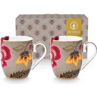 PiP Studio Becher Blooming Tales Fantasy Khaki Small Henkelbecher 0,2l Set2, Porzellan