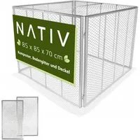 NATIV Komposter mit Deckel und Bodengitter, Metallkomposter, BxTxH: 80x80x70 cm, 448 l, Stecksystem, In zwei verschiedenen Größen erhältlich