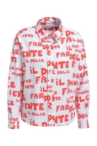 Milano Italy - oversized shirt blouse, 1/1 sleeve white print - Gr. - 36