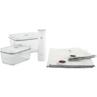 Zwilling Vakuumbehälter Fresh & Save, Glas, Kunststoff, Silikon, (Set, 7-tlg., Vakuumpumpe inkl. 2 Vakuumboxen & 4 Vakuumbeutel), Vakuum Starter-Set, Glas/Kunststoff, Spülmaschinengeeignet, Grey Line